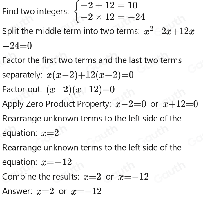 Solve x 2 10x 24 by completing the square