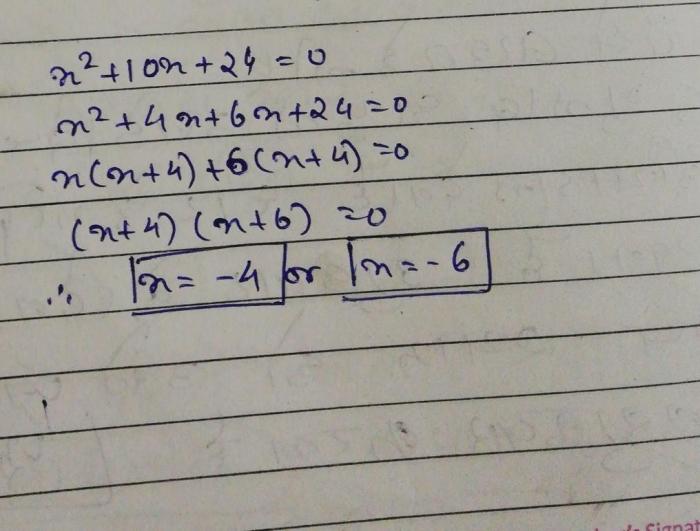 Solve x 2 10x 24 by completing the square