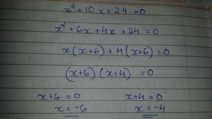 Solve x 2 10x 24 by completing the square